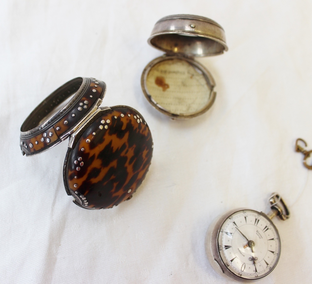 A Victorian Silver and Tortoiseshell Triple Cased Verge Pocket Watch, made for the Turkish Market, - Image 2 of 7