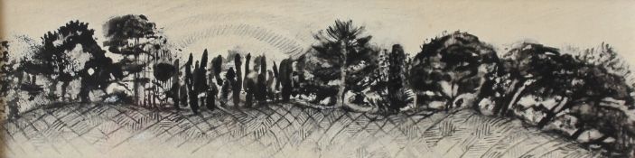 Marcia Gibson-Watt 
Skyline of trees
Sketch
Label verso
4 x 17.
