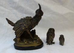 A cold painted bronze model of an owl,