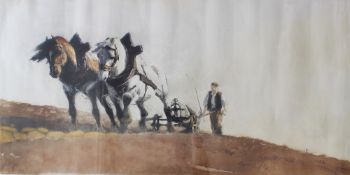Brun
Shire horse ploughing with a farmer behind
A coloured etching
43.