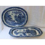 A Dillwyn & Co. pottery blue and white fish plate of rectangular form with cut corners and sauce