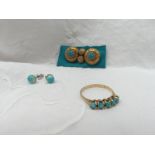 A five stone turquoise ring to a 14ct yellow gold setting, together with a turquoise bar brooch
