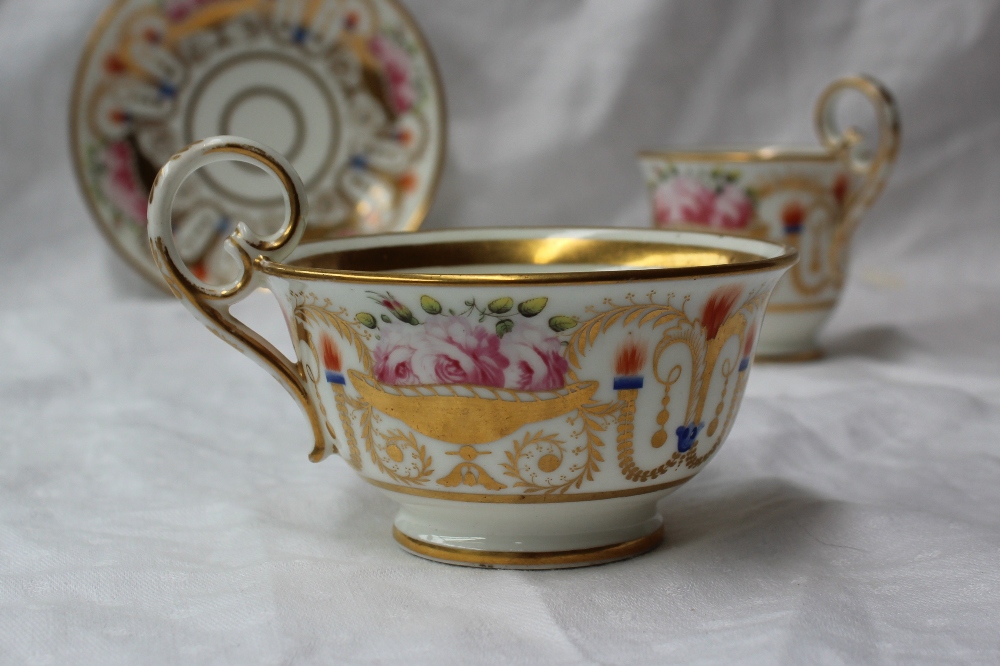 A 19th century porcelain trio, comprising  coffee cup, tea cup and saucer all painted with gilt urns - Image 6 of 9