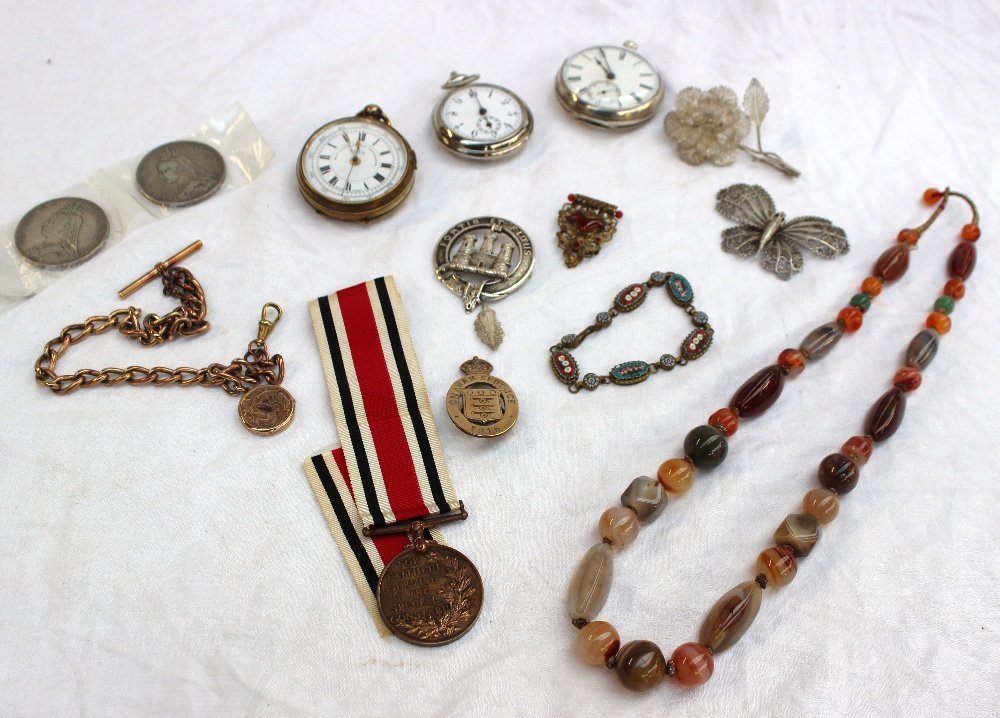 An agate bead necklace  together with a silver pocket watch, another pocket watch, a stopwatch, - Image 3 of 3