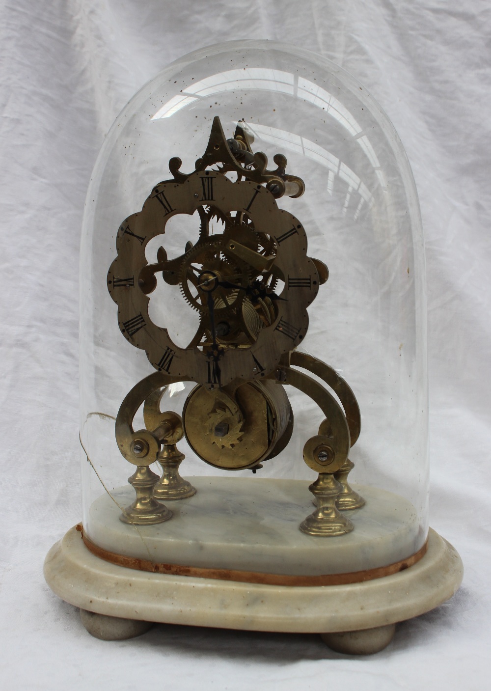 A 19th century brass skeleton clock, with a single fusee movement and Roman numerals, height 25cm, - Image 2 of 5
