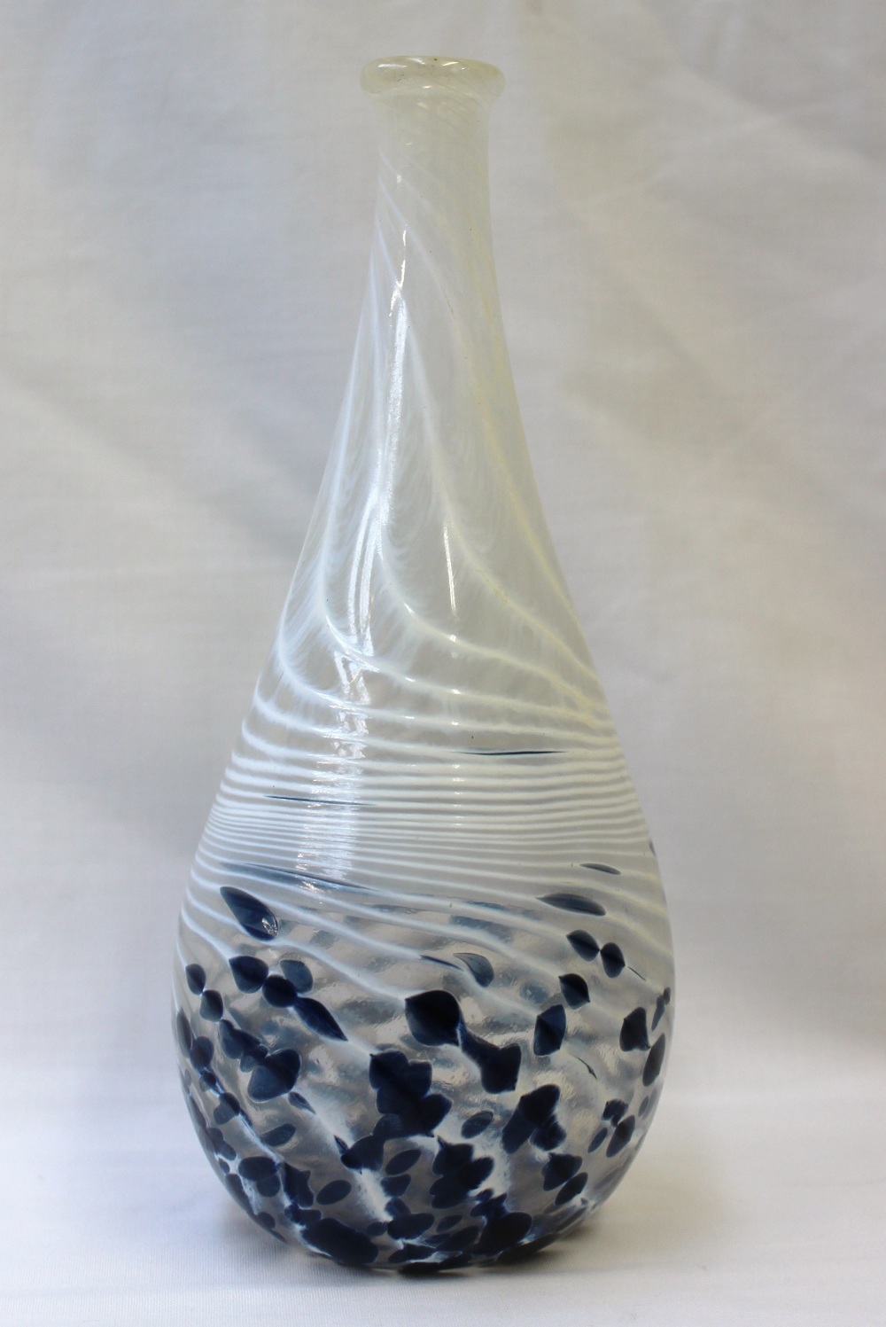A Stuart Fletcher single stem glass vase decorated in whites and blues, signed to the base, - Image 2 of 3