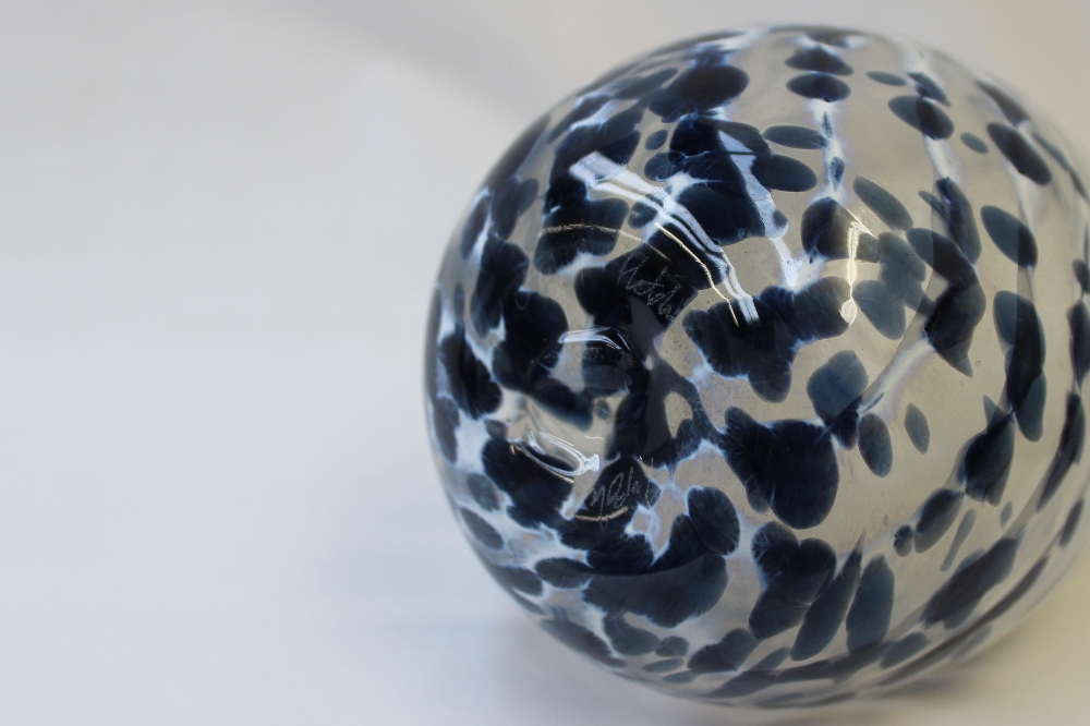 A Stuart Fletcher single stem glass vase decorated in whites and blues, signed to the base, - Image 3 of 3