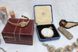 Assorted costume jewellery including a gold plated keyless wound pocket watch,