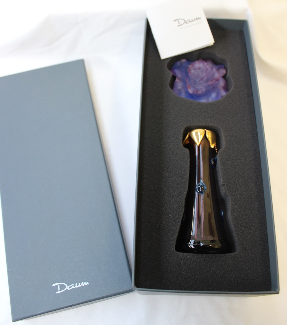 A Daum scent bottle, with a floral glass stopper, gilt top and tapering cylindrical bottle with - Image 5 of 6
