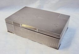 A George VI silver cigarette box, of rectangular form with engine turned decoration, Birmingham,