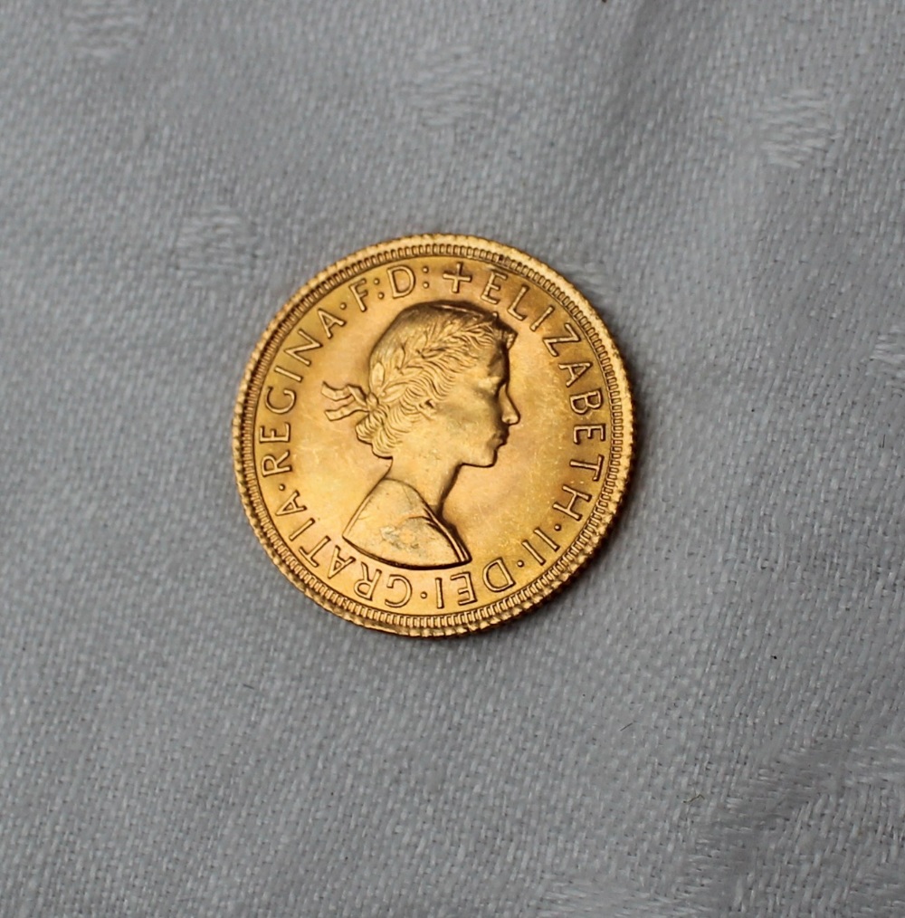 An Elizabeth II gold sovereign dated 1965