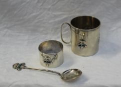 An Edwardian Art Nouveau silver christening set,
