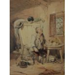 A B Clayton
A young boy dropping a mouse into a sleeping man's mouth
Watercolour
Signed and dated