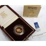 An Elizabeth II Britannia 1/4 ounce £25 pounds proof coin dated 1987, cased, No.