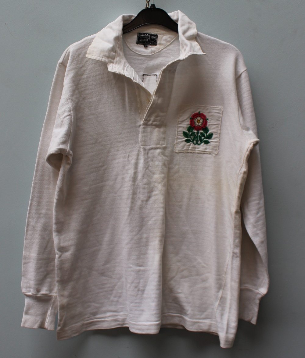 Allan Martin - A match worn white English rugby jersey, embroidered with the rose within a shield, - Image 2 of 3