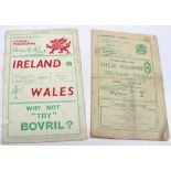 1950 - Ireland v Wales (Grand Slam Triple Crown Winners) rugby programme played at Ravenhill on
