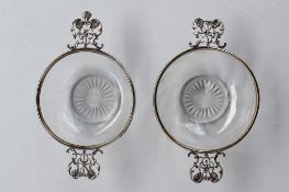 A pair of Edwardian silver and glass quaich, with pierced handles, London,