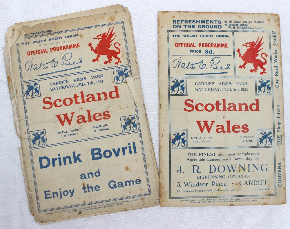 1923 - Wales v Scotland rugby programme - played on 3rd February 1923 at Cardiff Arms Park,