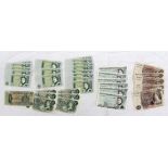 A collection of bank notes including Clydesdale bank one pound note, other one pound notes,