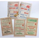 Five assorted rugby programmes played at Cardiff Arms Park including two for Wales v Scotland