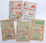 Five assorted rugby programmes played at Cardiff Arms Park including two for Wales v Scotland