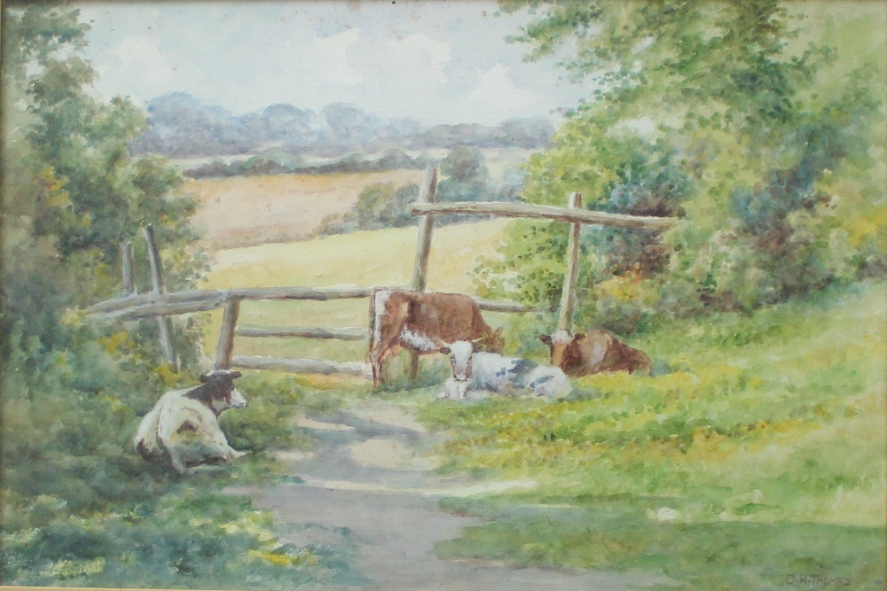 O H Thomas
Cattle in a field
Watercolour
Signed
32 x48cm