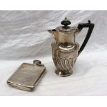 A George VI silver hip flask, Birmingham, 1937 together with an Edwardian silver hot water pot,