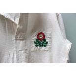 Allan Martin - A match worn white English rugby jersey, embroidered with the rose within a shield,