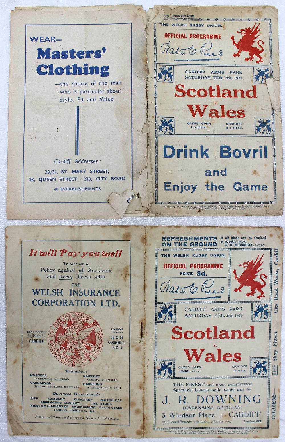 1923 - Wales v Scotland rugby programme - played on 3rd February 1923 at Cardiff Arms Park, - Image 2 of 2