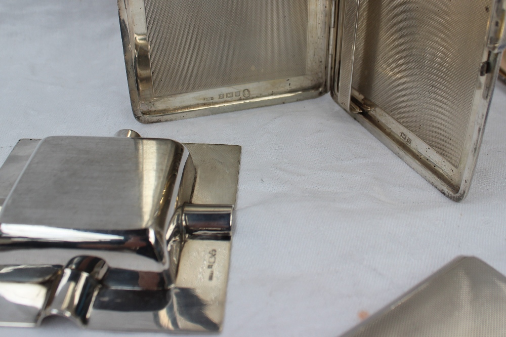 An Elizabeth II silver cigarette case of rectangular form, with engine turned decoration, - Image 3 of 3