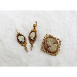 A shell cameo brooch depicting a classical figure in profile in a yellow metal mount marked 9ct,