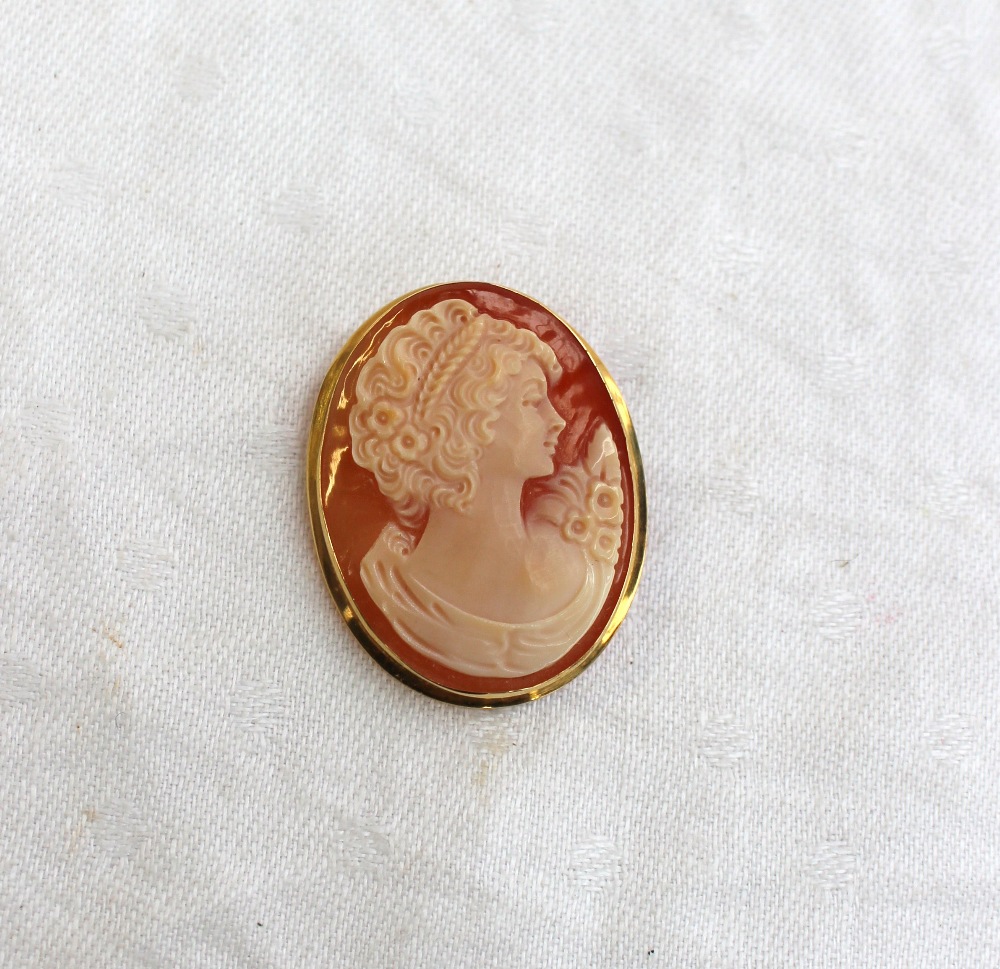 A shell cameo brooch of oval form depicting a lady in profile, to an 18ct yellow gold mount, - Image 2 of 4