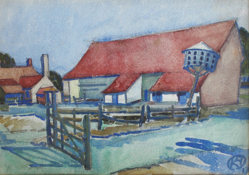 Karle Hagedorn
A farm in Flanders
Watercolour
Initialled and label verso
22.5 x 32.