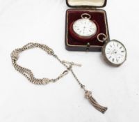 A lady's white metal fob watch, the enamel dial with Roman numerals and floral decoration,
