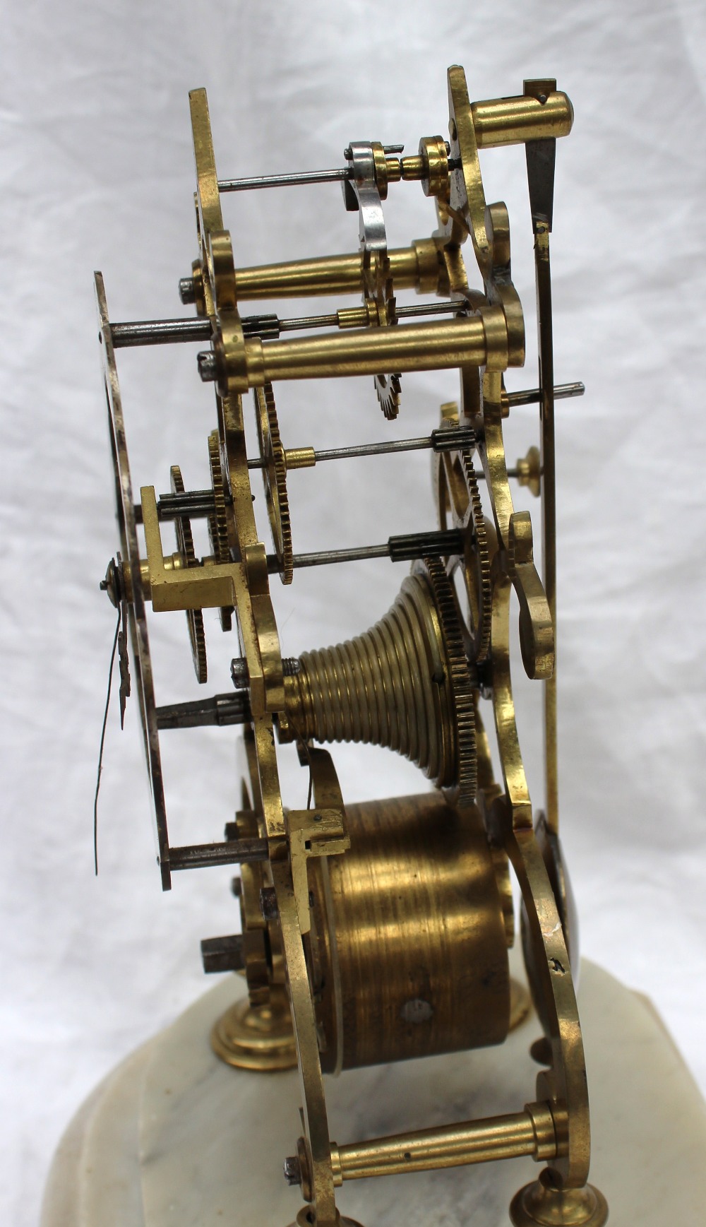 A 19th century brass skeleton clock, with a single fusee movement and Roman numerals, height 25cm, - Image 4 of 5