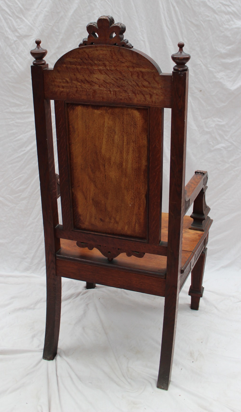 An early 20th century oak Eisteddfod Chair, carved with the Prince of Wales feathers to the top, the - Image 3 of 3