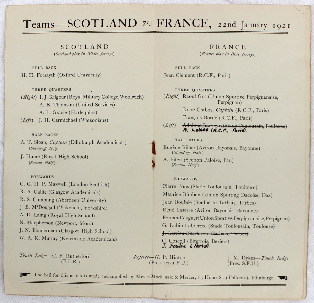 1921 - Scotland v France rugby match programme at Inverleith, - Image 2 of 3