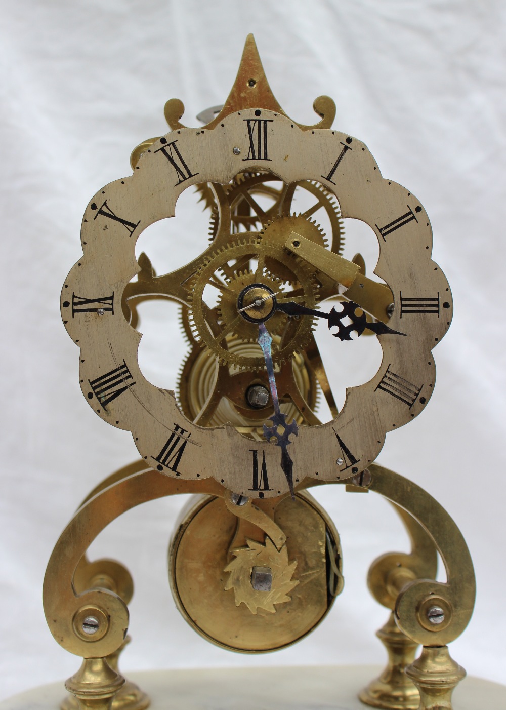 A 19th century brass skeleton clock, with a single fusee movement and Roman numerals, height 25cm, - Image 3 of 5