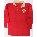 Clem Lewis - A Welsh International Rugby Jersey, red with long sleeves, embroidered badge,