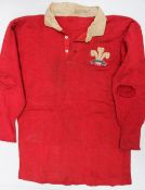 Clem Lewis - A Welsh International Rugby Jersey, red with long sleeves, embroidered badge,