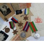 Five World War II medals including The War Medal, The Defence Medal, The Pacific Star,