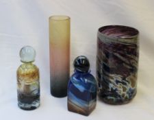 Annette Meech, a tall glass cylindrical vase with variegated decoration, signed and dated 1974, 20.
