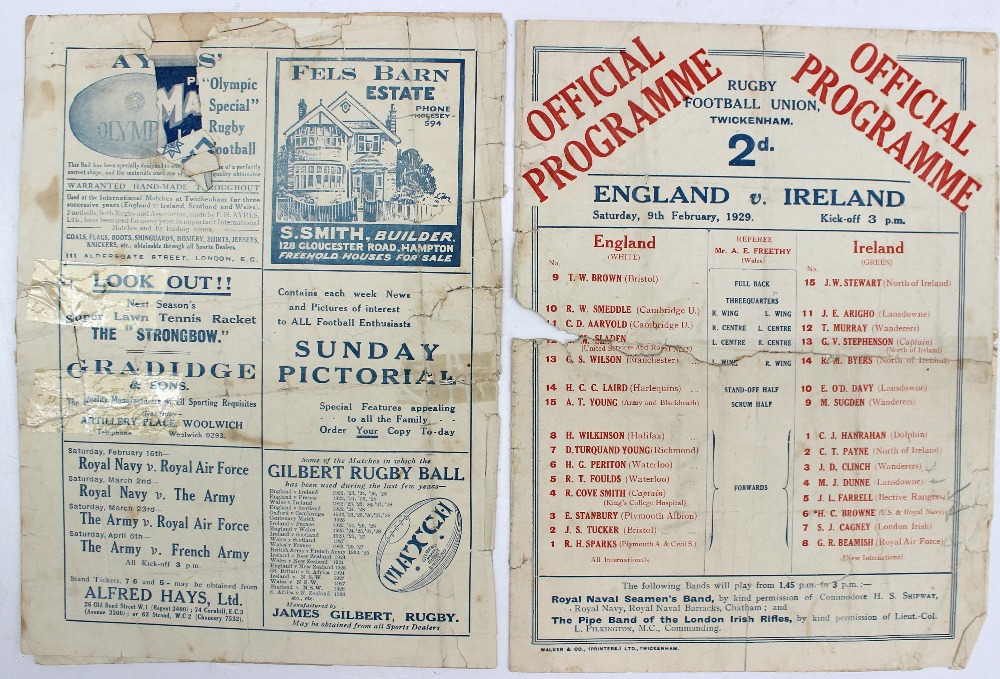 1929 - England V Ireland official rugby programme, - Image 2 of 2