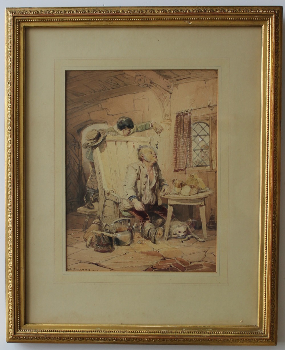 A B Clayton
A young boy dropping a mouse into a sleeping man's mouth
Watercolour
Signed and dated - Image 2 of 4