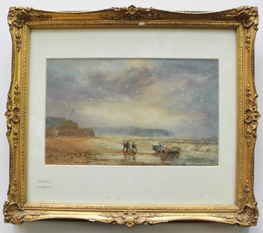 Attributed to R Weatherill
Stormy 
A beach scene
Watercolour
15 x 24. - Image 2 of 3