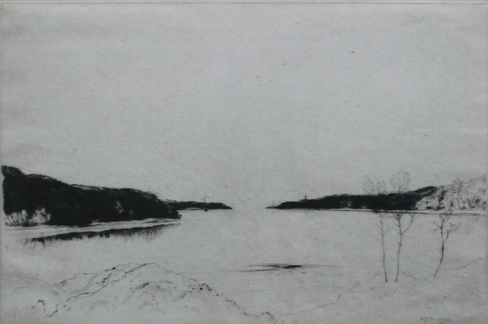 Sir David Young Cameron R.A.
"Loch Aline"
An etching
Signed to the border 
Bears an Alex. Reid &