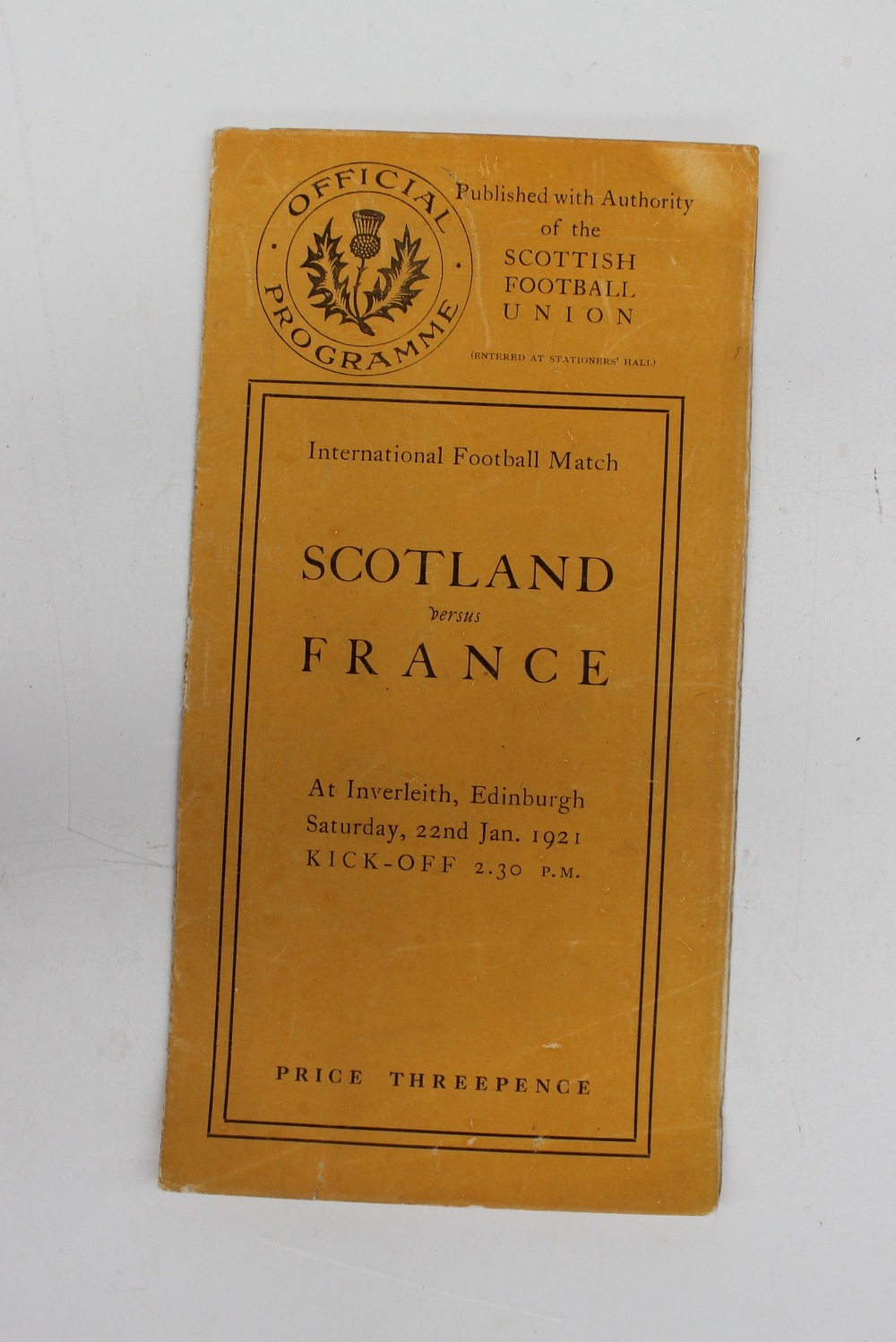 1921 - Scotland v France rugby match programme at Inverleith,