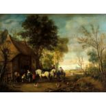 ANÓNIMO XVIII-XIX. ESCUELA EUROPEA óleo sobre lienzo, "Escena costumbrista en el campo",98x131 cm.