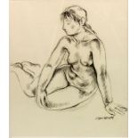 JAUME CARBONELL dibujo lápiz, "Chica sentada". 61x46 cm. Starting Price €80