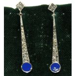 PENDIENTES LARGOS de marquesita y lapislazuli, en plata. Starting Price €20